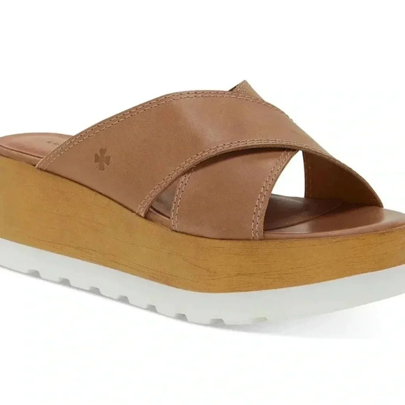 Lucky Brand Vebony Leather Padded Insole Platform Sandals (Tan) Cortado - Picture 1 of 10